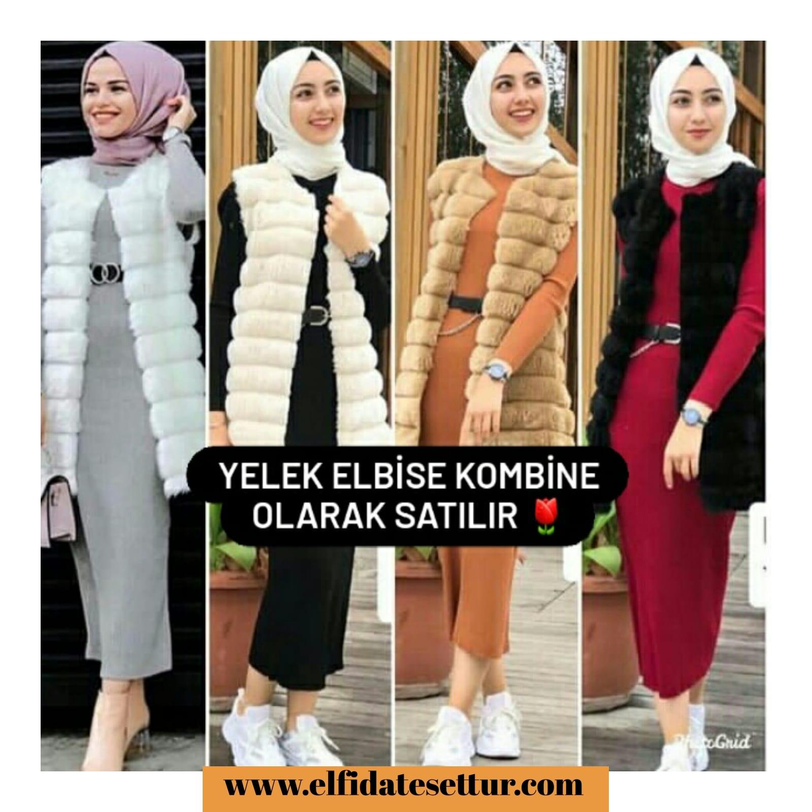 Yelek triko elbise kombin takım