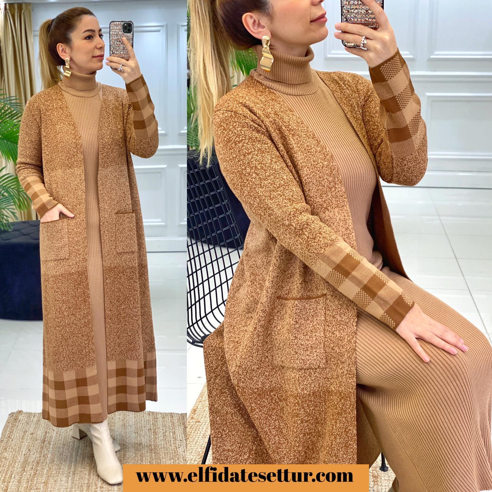 Triko hırka elbise kombin