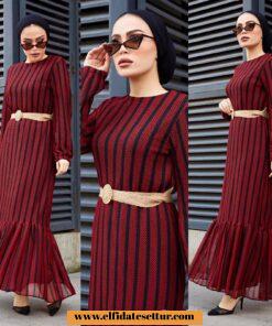 Çizgili dantel elbise