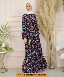 Viskon çiçekli elbise