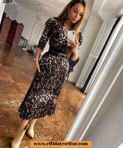 Leopar krep elbise