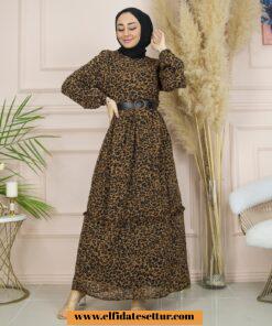Leopar şifon elbise