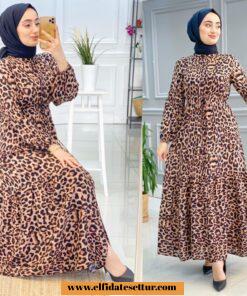 Büyük beden viskon leopar elbise