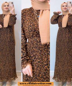 Leopar şifon elbise