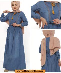 Nakışlı kot elbise