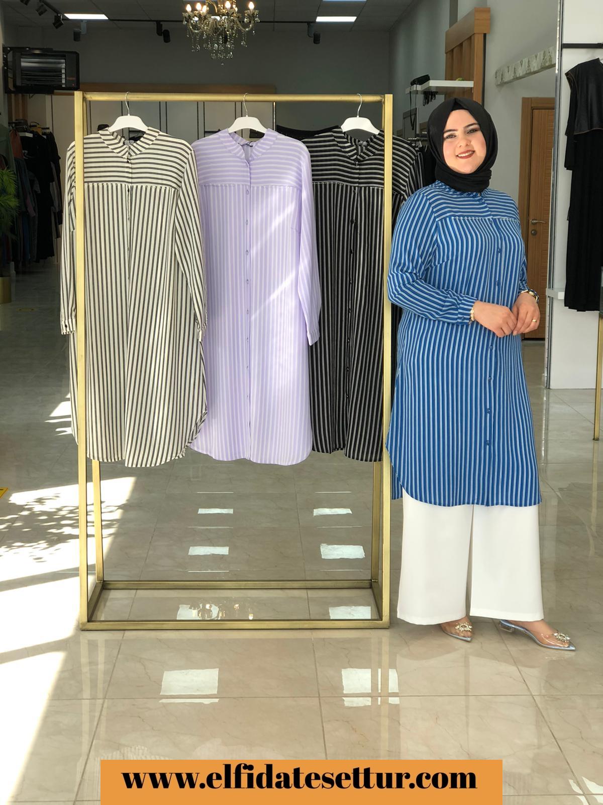 Büyük beden çizgili uzun tunik - Görsel 5