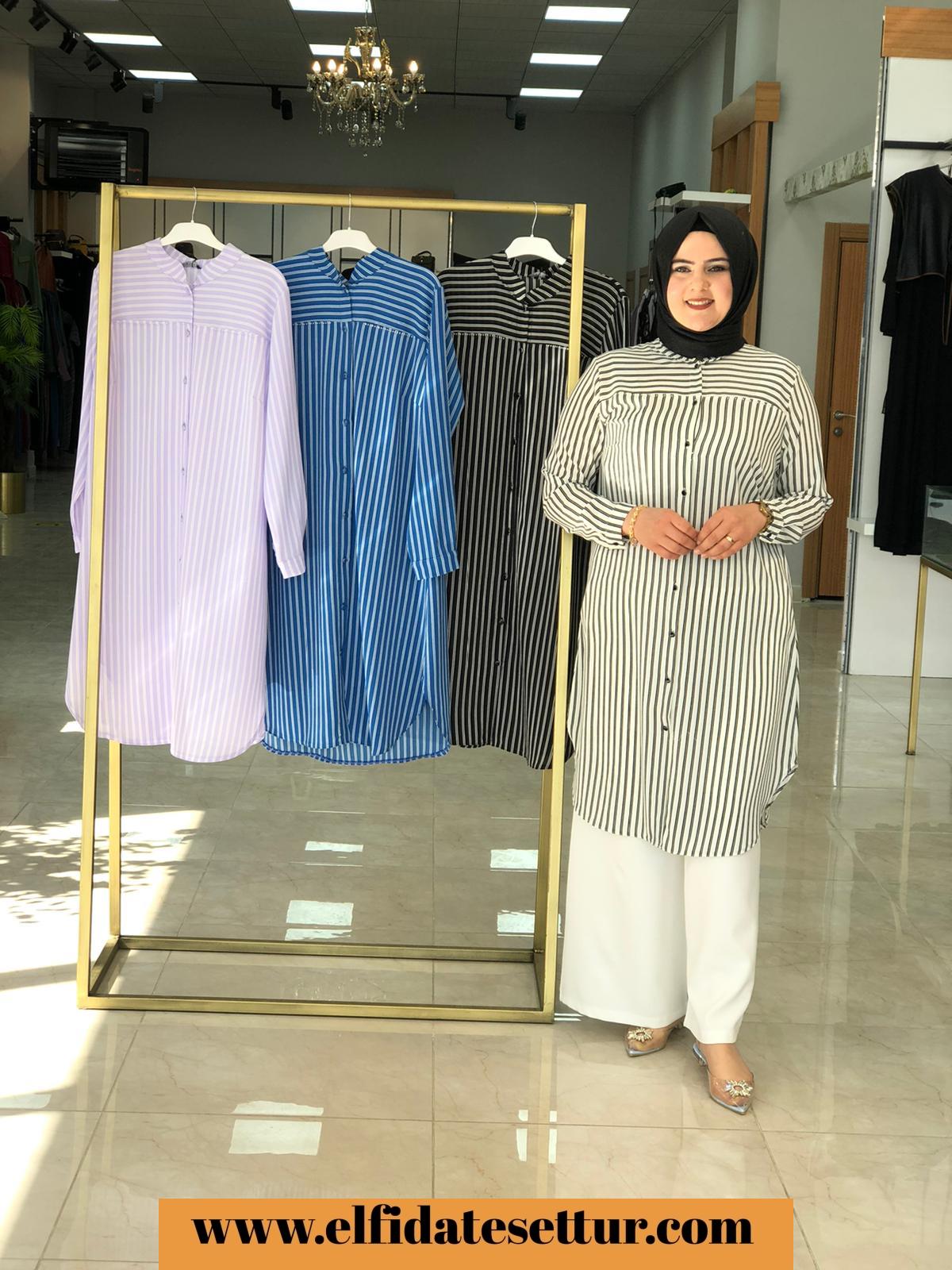 Büyük beden çizgili uzun tunik - Görsel 7