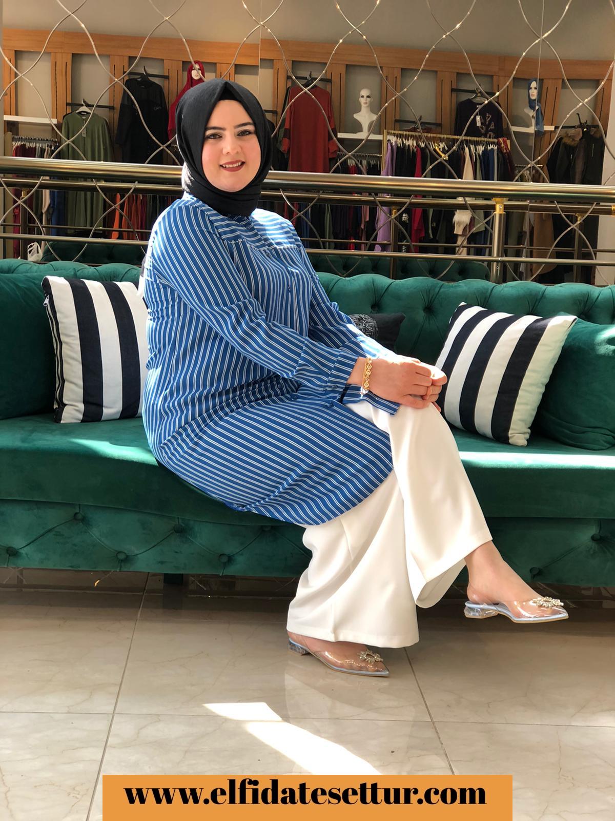 Büyük beden çizgili uzun tunik