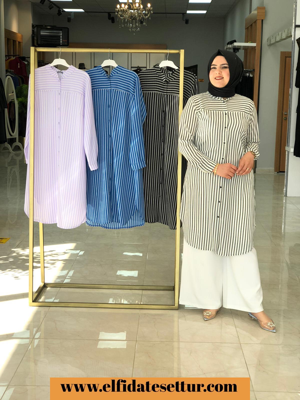 Büyük beden çizgili uzun tunik - Görsel 2