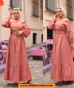 Terikoton kumaş kemerli elbise