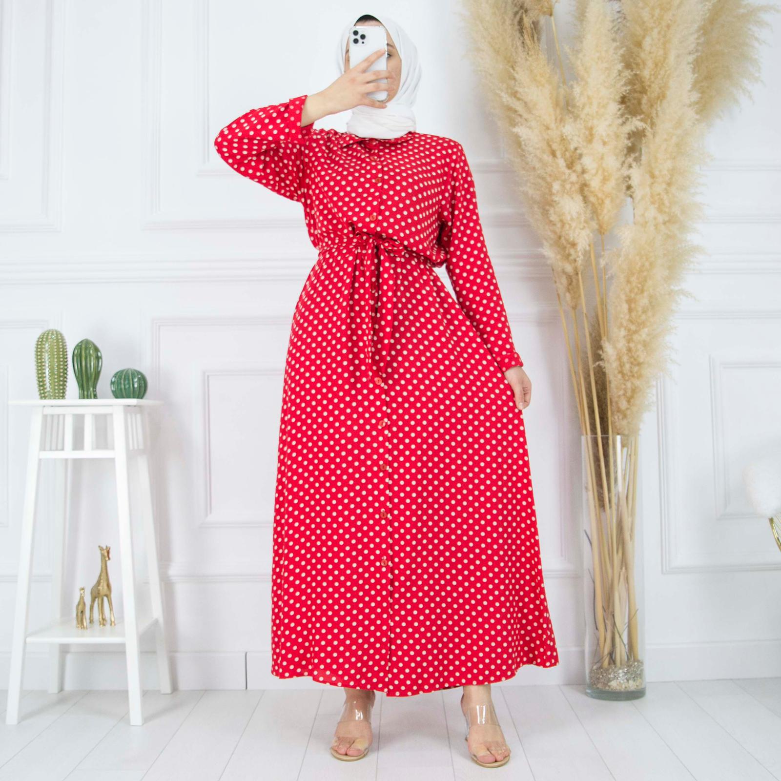 Viskon puanlı elbise - Görsel 7