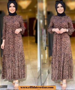 Viskon leopar elbise