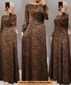 Leopar viskon elbise
