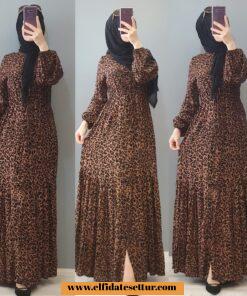 Büyük beden leopar viskon elbise