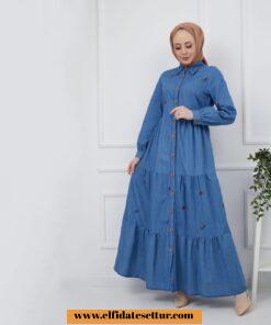 Düğmeli kot elbise