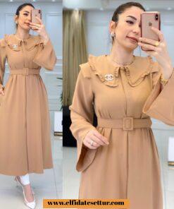 Broş ve kemerli krep ferace