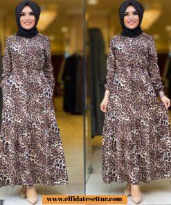 Leopar viskon elbise