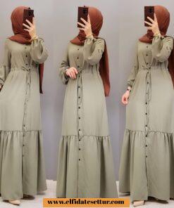 Düğmeli ayrobin kumaş elbise