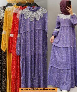 Viskon çalıkuşu güpürlü elbise