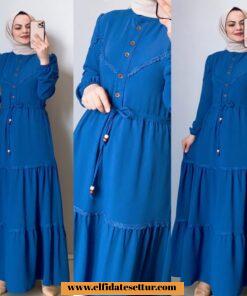 Ayrobin kumaş dantelli elbise