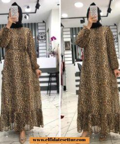 Şifon leopar elbise