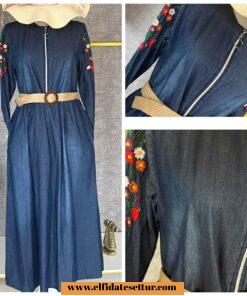 Nakışlı kot elbise