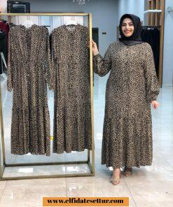 Leopar viskon elbise