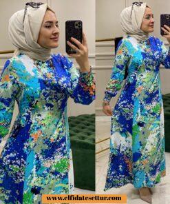 Büyük beden viskon renkli elbise