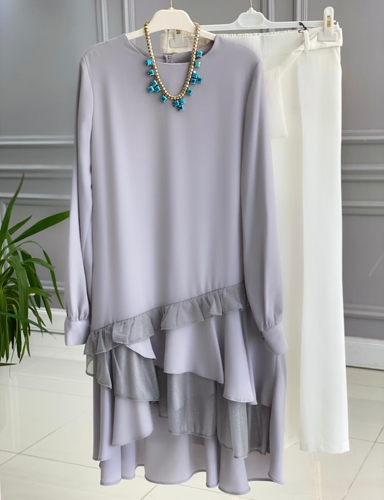 Şifon krep fırfırlı tunik - Görsel 5