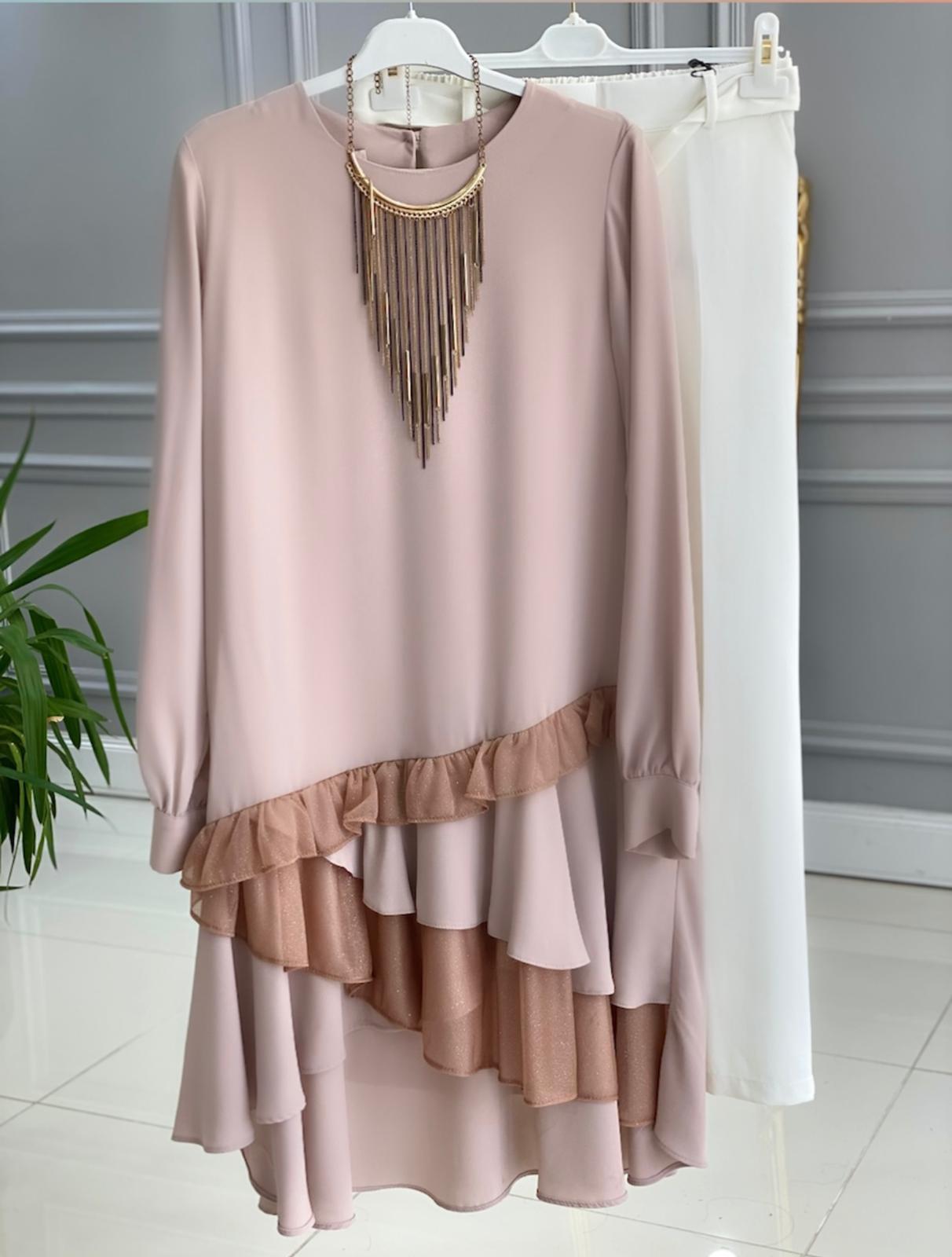 Şifon krep fırfırlı tunik - Görsel 7