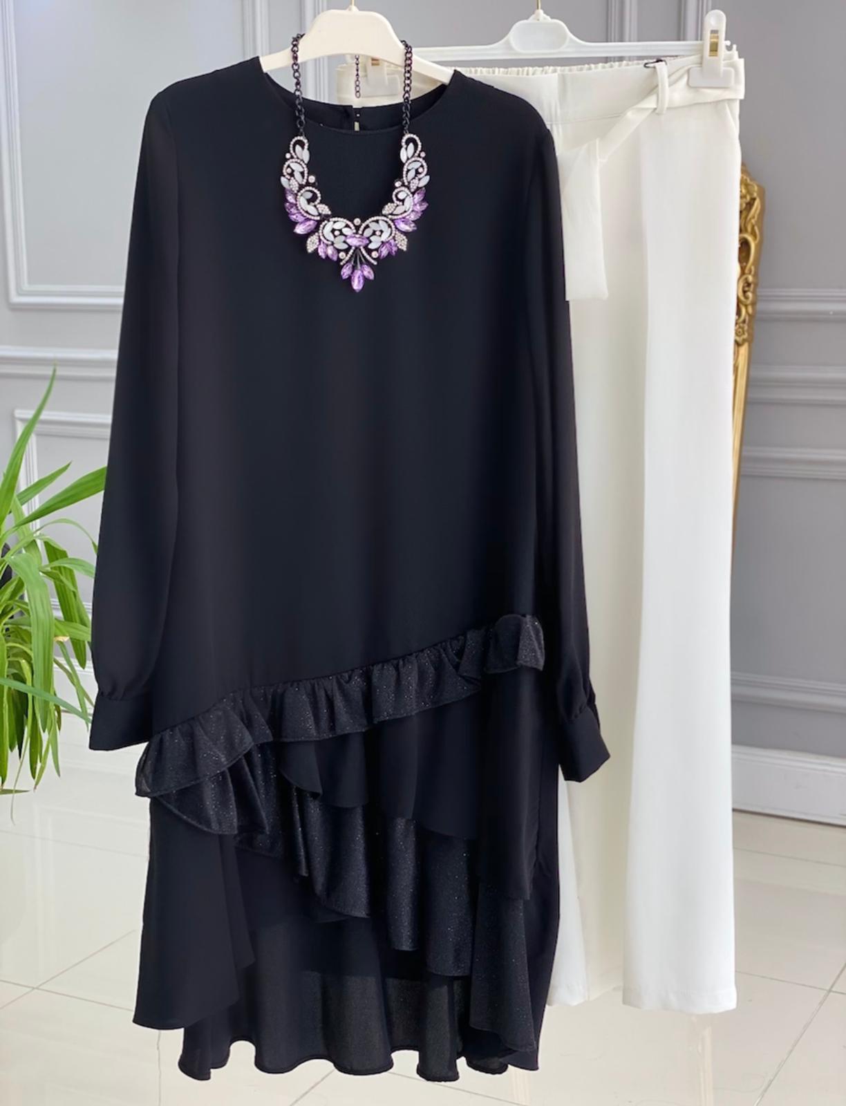 Şifon krep fırfırlı tunik - Görsel 8