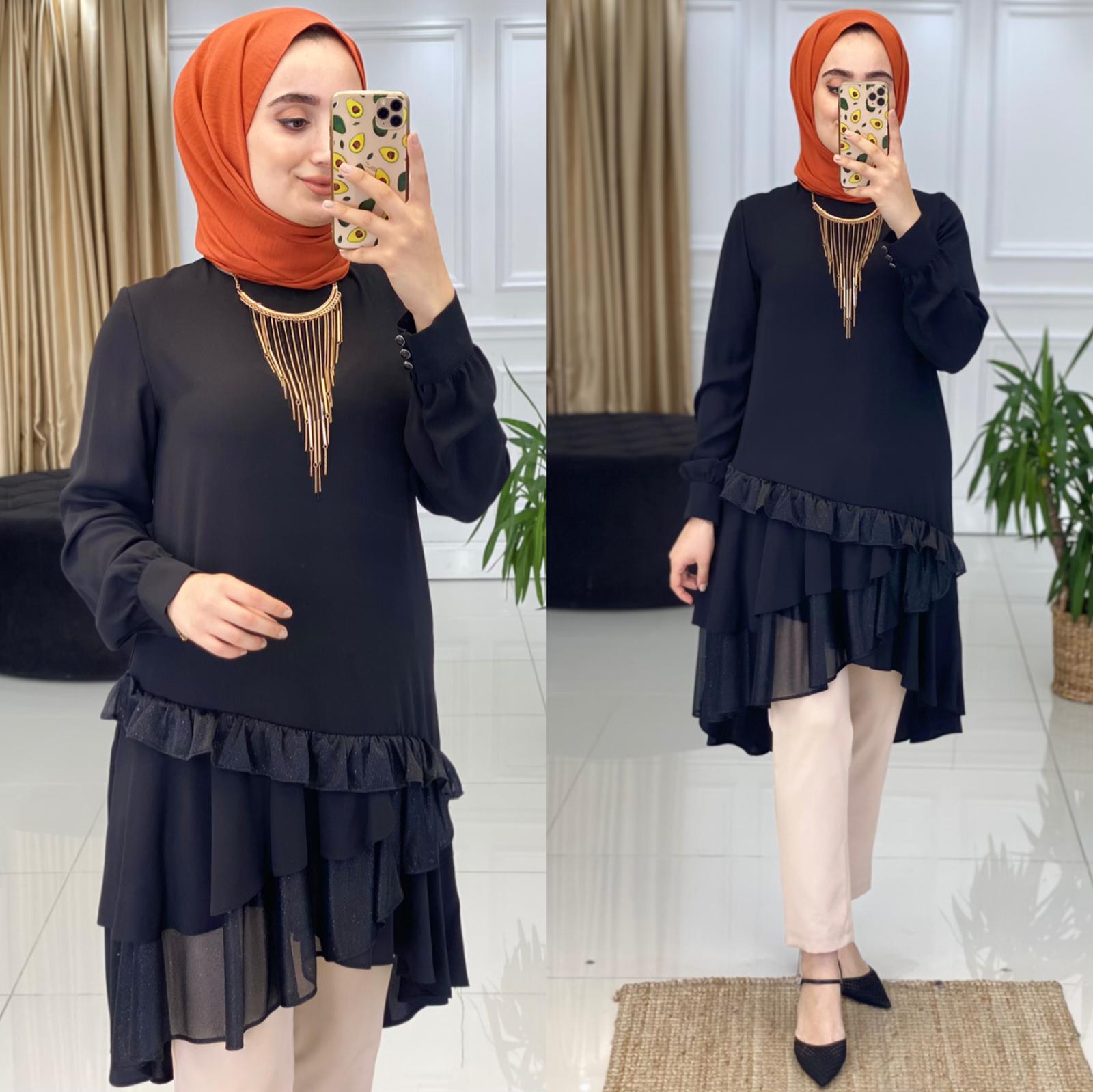 Şifon krep fırfırlı tunik - Görsel 4