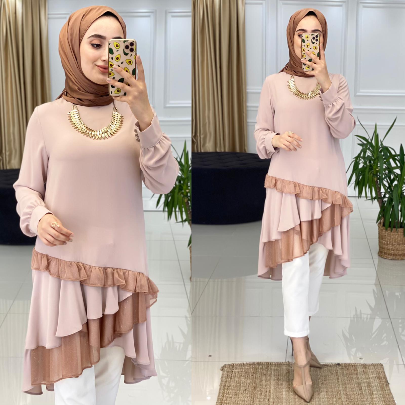 Şifon krep fırfırlı tunik - Görsel 3