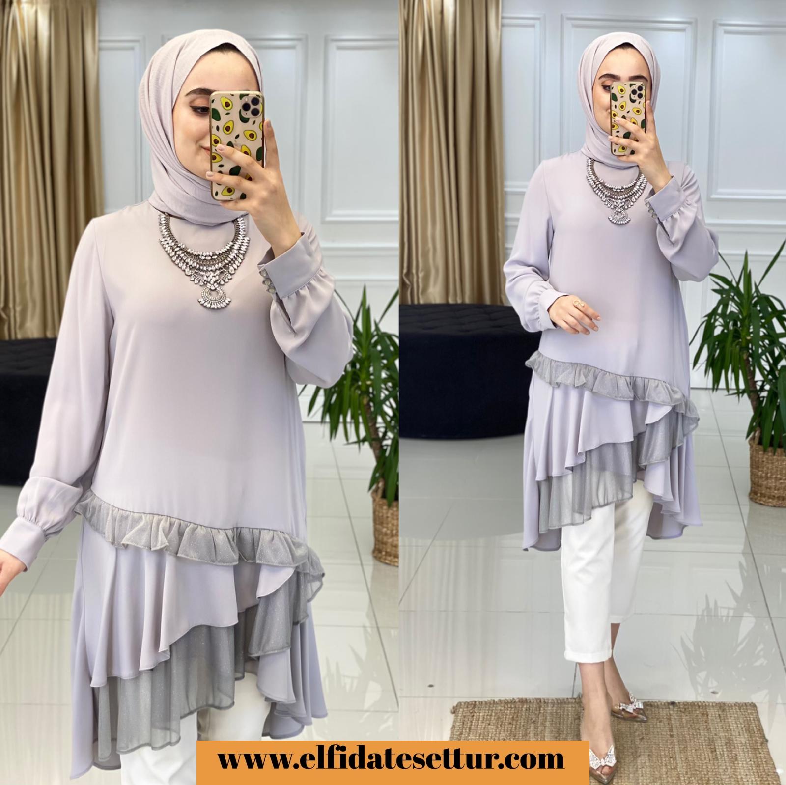 Şifon krep fırfırlı tunik - Görsel 2