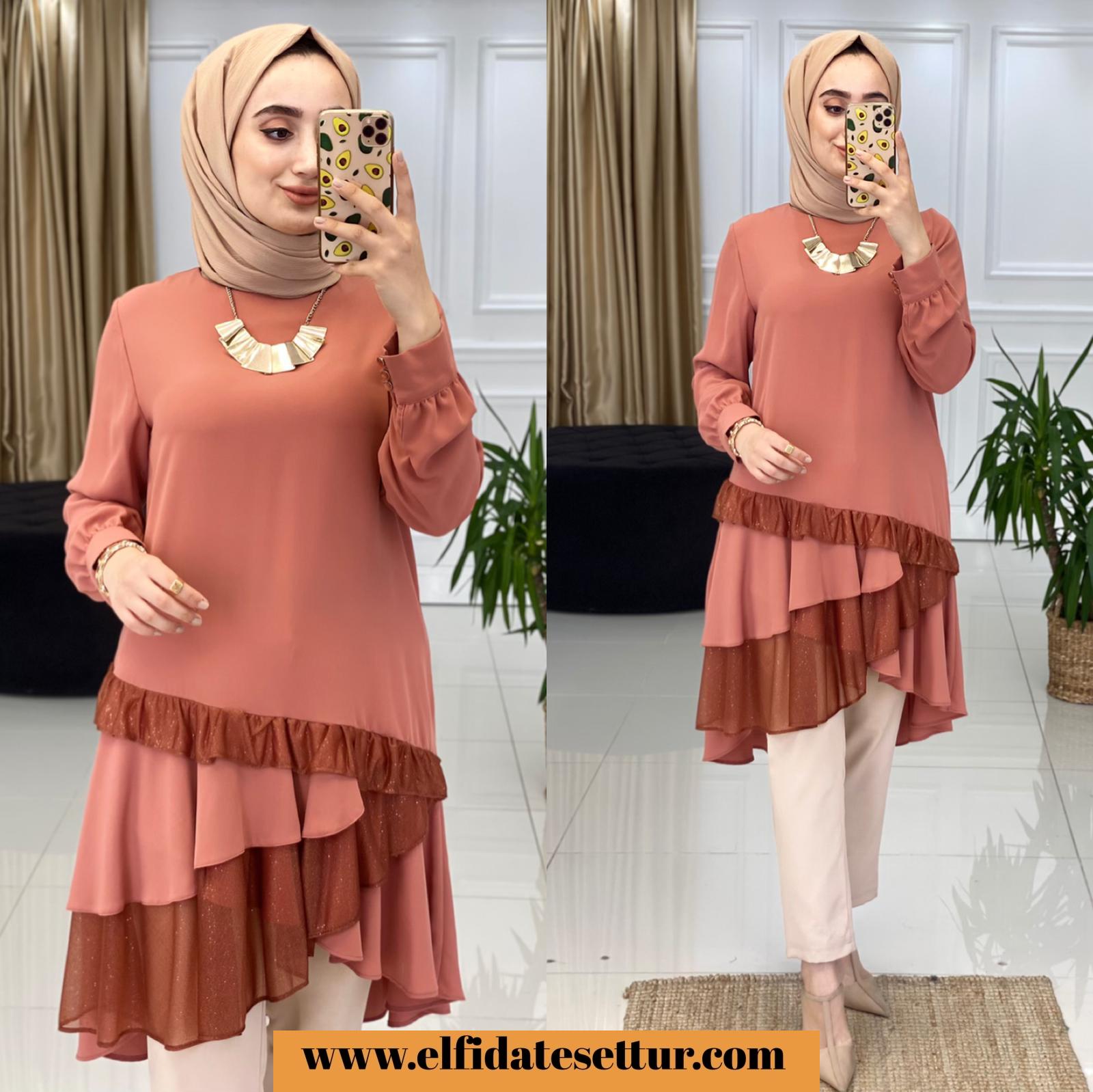 Şifon krep fırfırlı tunik