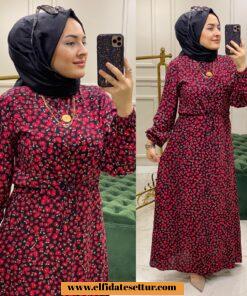 Çiçekli viskon elbise