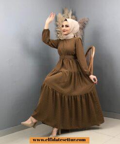 Ponponlu ayrobin kumaş elbise