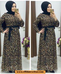 Şifon leopar elbise