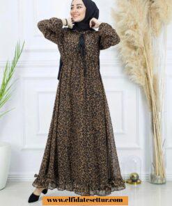 Leopar şifon elbise