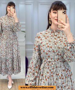 Viskon kumaş manolya elbise