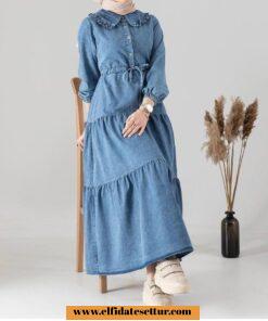 Yıkamalı kot elbise