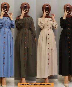 Ayrobin kumaş düğmeli elbise