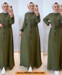 Düğmeli ayrobin elbise