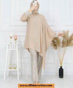 Queen krep payetli ikili takım