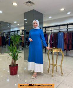 Ayrobin kumaş iki renkli elbise