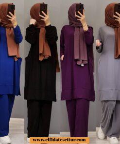Sandy kumaş tunik pantolon takım