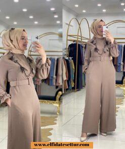 Kemerli ayrobin kumaş tulum