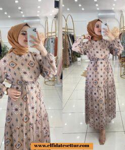 Desenli şifon elbise