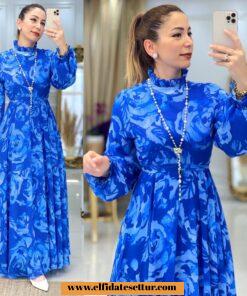 Desenli şifon elbise