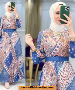 Şifon kumaş etnik desenli elbise